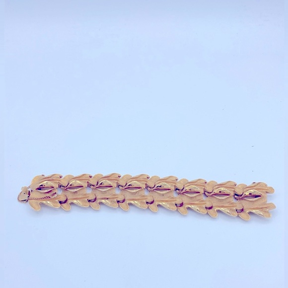 1950s Francois Coro Gold Plated Satin Finish Bracelet With Wide Textured Links - Picture 3 of 9